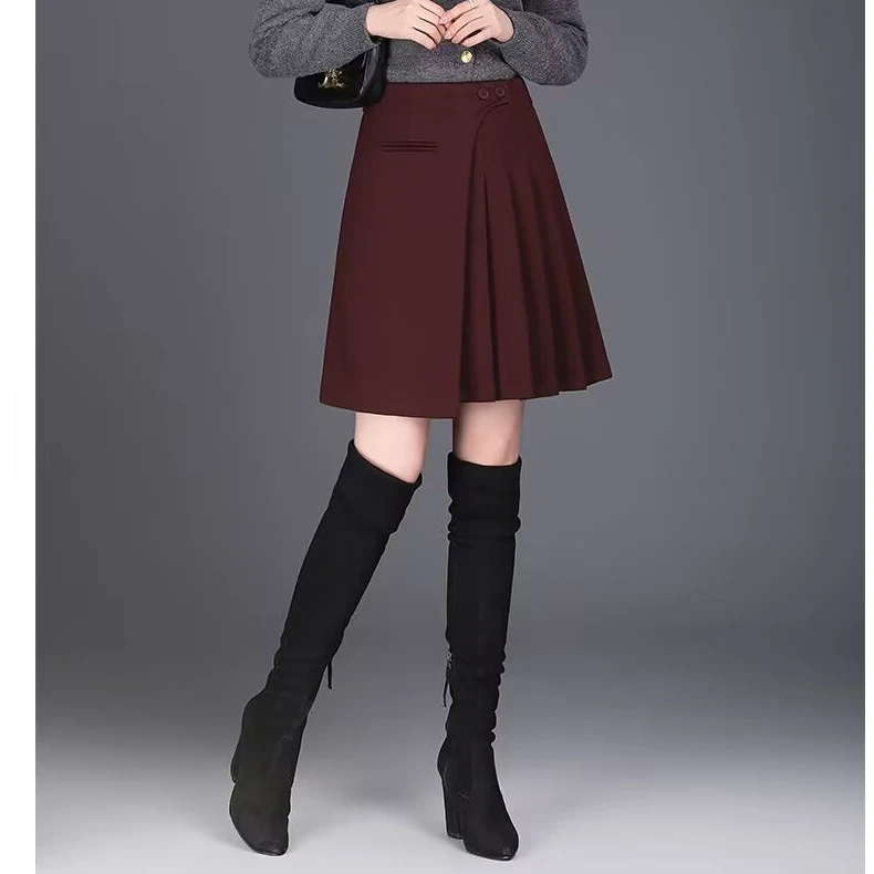 【毛呢短裙】百褶半身裙2024秋冬新款小个子高腰显瘦减龄韩版a字裙