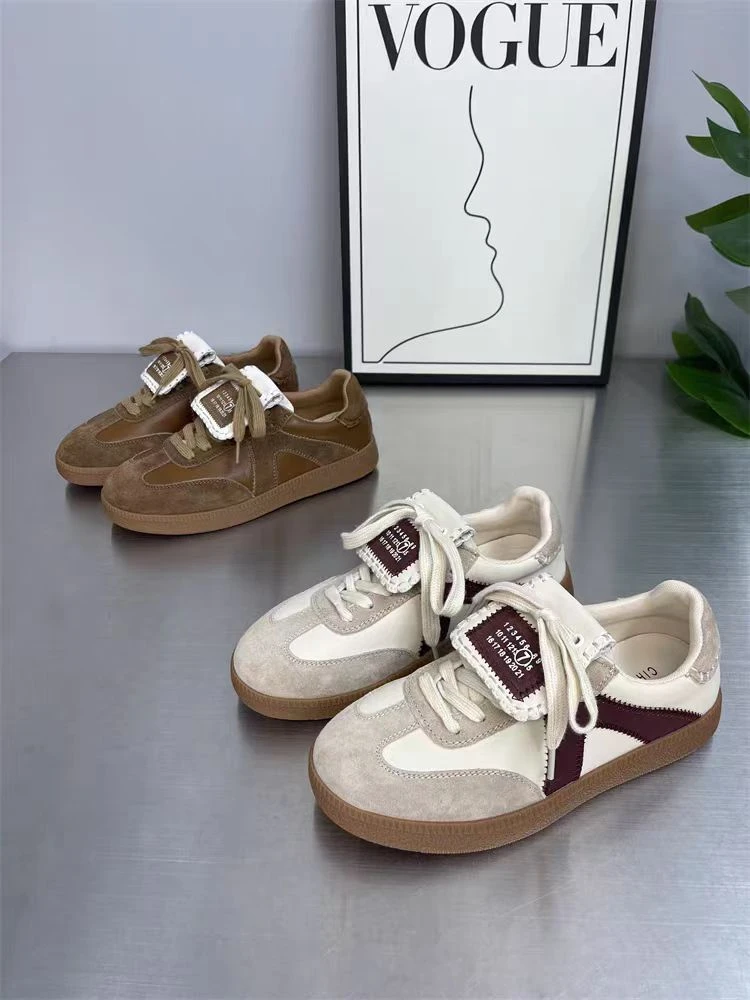 832-66-德训鞋女2024新款厚底休闲拼色软底百搭运动圆头板鞋