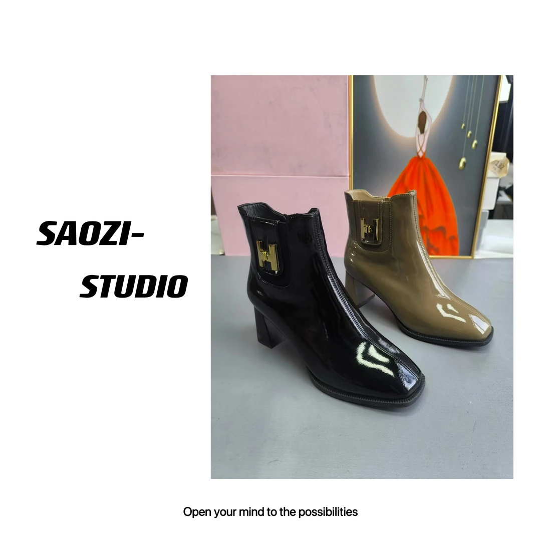 8802-2024新款切尔西靴百搭气质短靴女马丁靴粗跟女靴