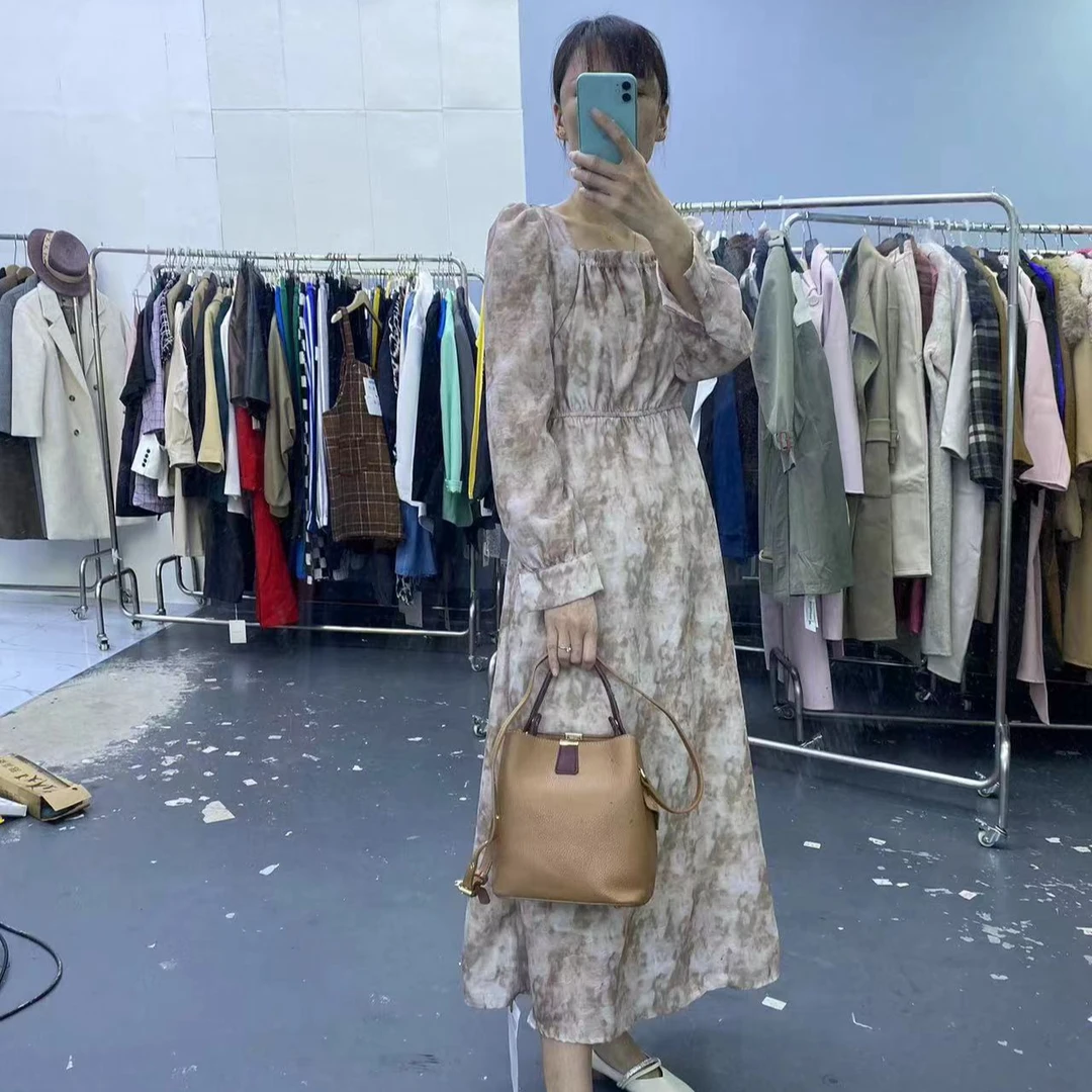 优雅气质法式温柔风碎花仙女连衣裙春秋新款长袖长裙子B7-2