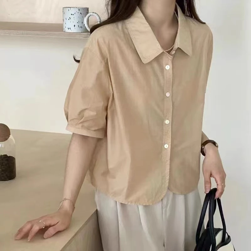 （以直播间实物为准）新款欧货设计感洋气POLO领泡泡袖衬衫B4-14