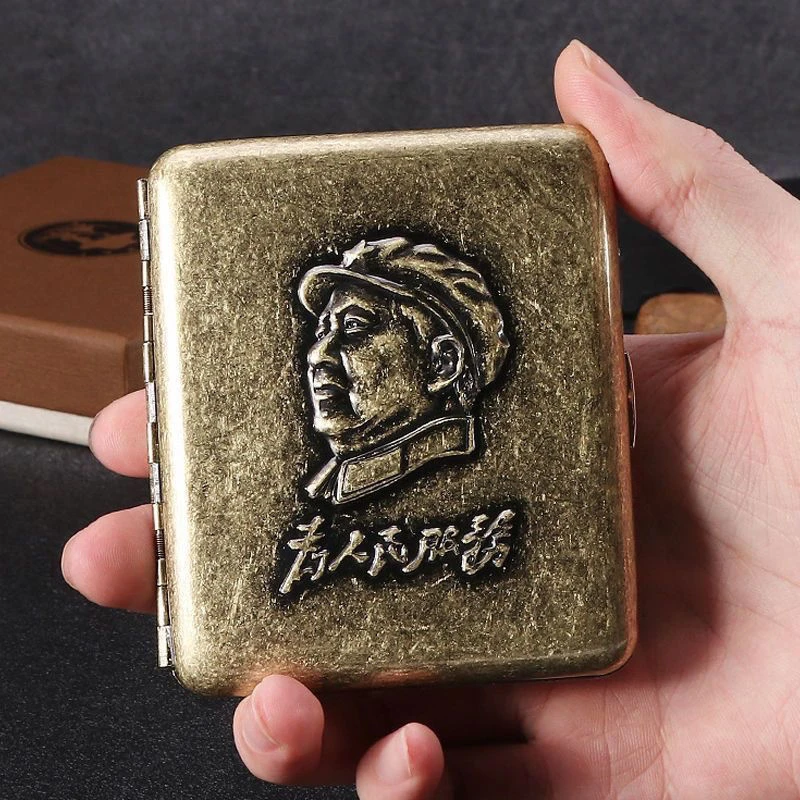 青铜凝花复古烟盒20支装男士便携抗压金属烟盒浮雕立体图案礼烟盒