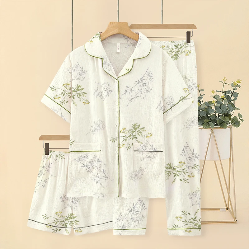 【清新竹林拍一发三】睡衣女套装夏春季舒适宽松短袖长裤家居服外穿