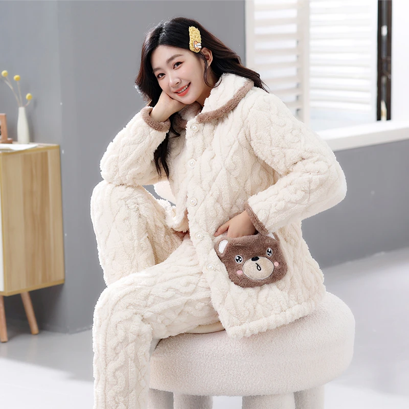 【宠粉福利】睡衣女士冬季加绒加厚三层夹棉韩版保暖大码家居服外穿