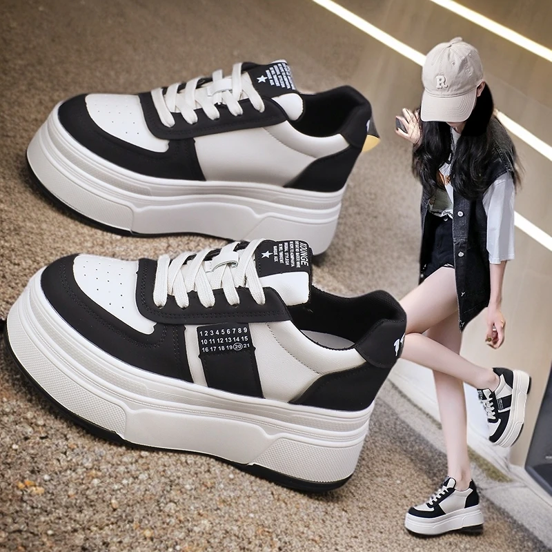 内增高7CM小白鞋女2025春季新款网红时尚休闲鞋韩版百搭熊猫板鞋