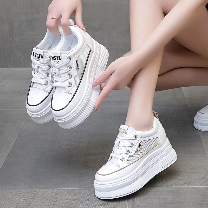 增高8cm夏季小白鞋2024网面透气女鞋百搭时尚厚底韩版运动休闲鞋