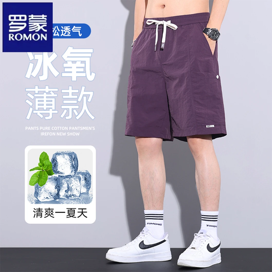 罗蒙休闲五分短裤男士2025夏季薄款冰丝宽松美式高街运动中休闲裤