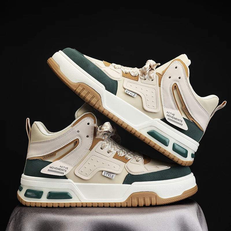 Deerway/德尔惠高帮男鞋秋季运动休闲鞋厚底增高板鞋软底跑步鞋男