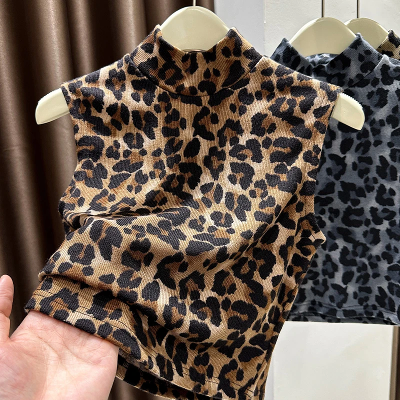 春秋季豹纹背心上衣时尚洋气薄款气质半高领针织无袖内搭打底衫女