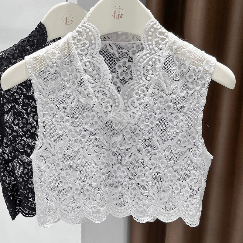 万能衣领蕾丝假领子百搭假领配毛衣波浪V领网纱打底内搭太低神器