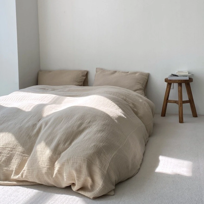 ins风新款素色床品四件套绒被亲肤裸睡纯色被套床单三件套