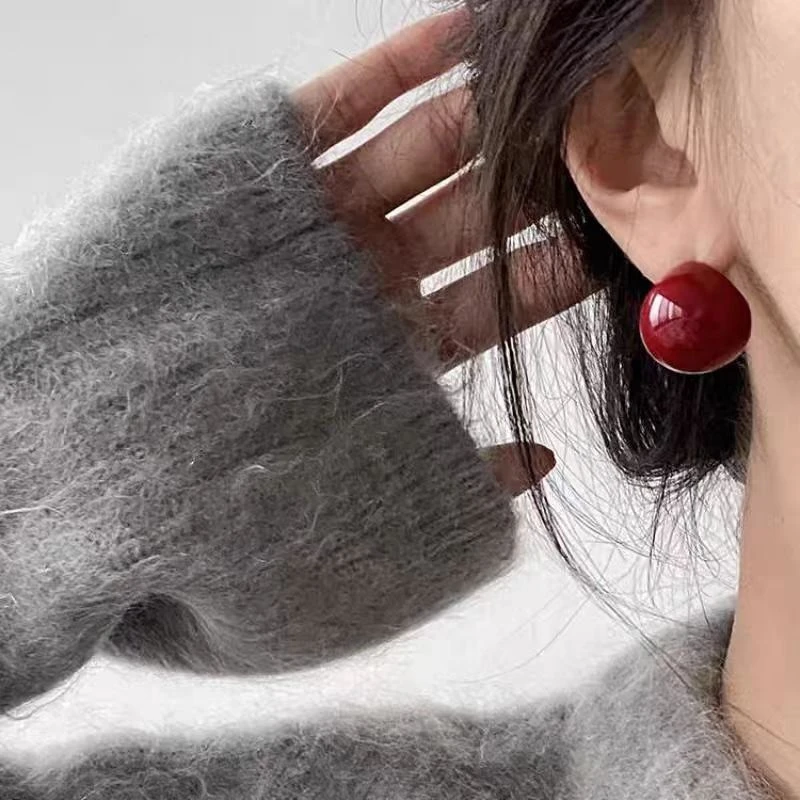合金耳饰 高级感红色耳环新款潮小众设计感耳钉女气质名媛耳饰