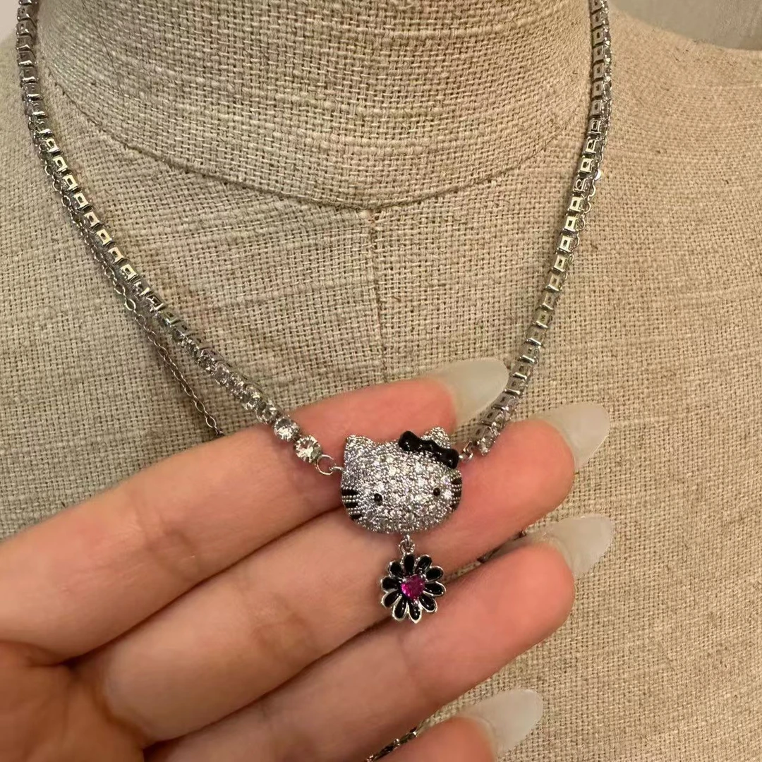 钛钢锆石吊坠 ttttt小猫项链超闪感猫咪爱心锁骨链千禧风辣妹甜酷