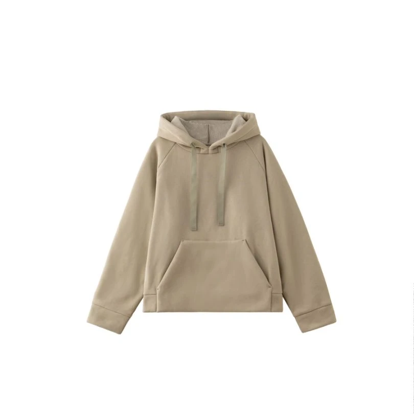 休闲连帽 加绒内里小字母点缀简约织带抽绳宽松套头加厚卫衣女冬