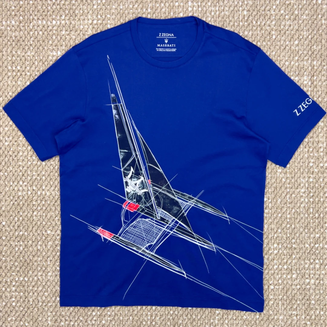 全新未使用  西子奢品/Zegna 杰尼亚+玛莎拉蒂联名 蓝色短袖T恤