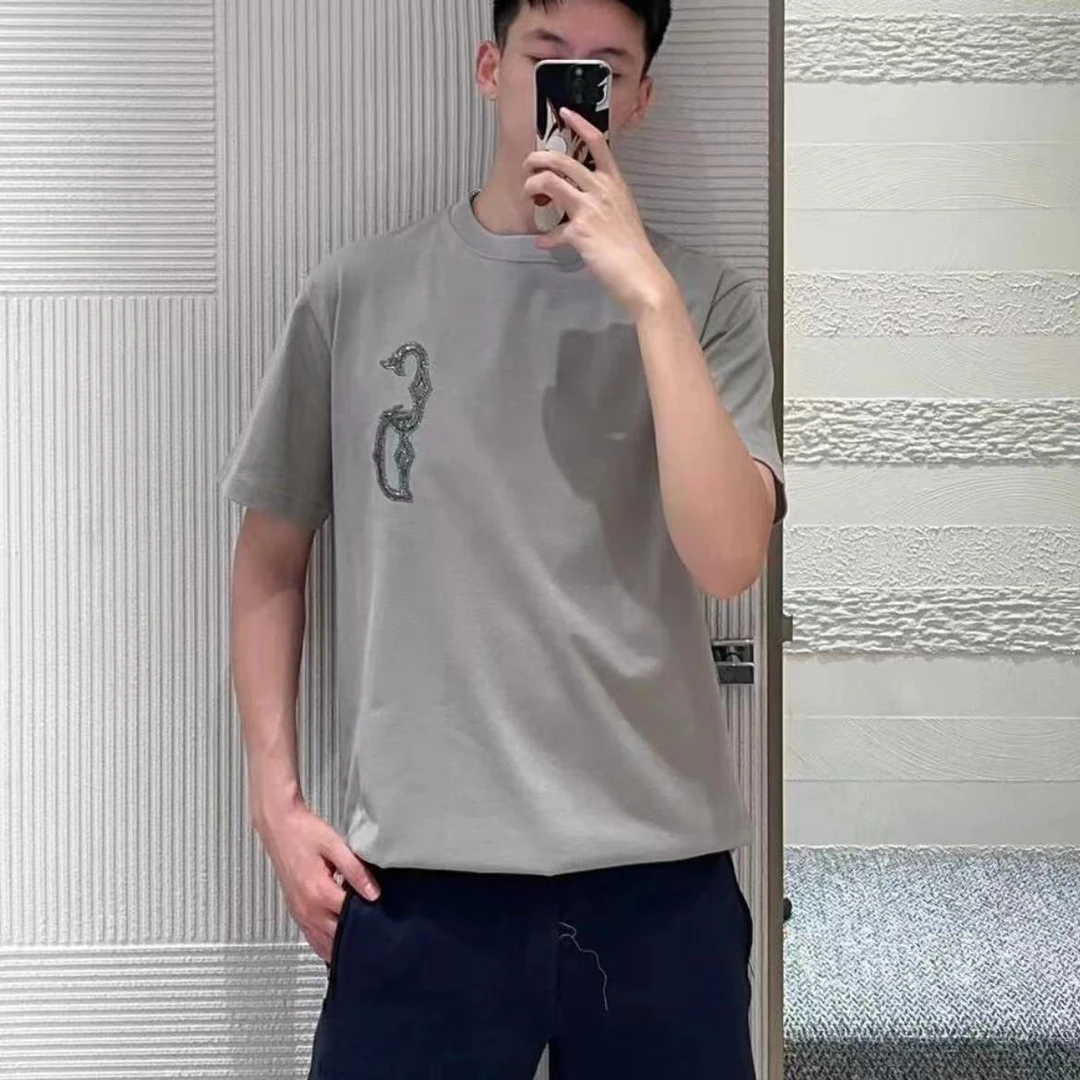未使用 DIOR/迪奥 新款经典CD 刺绣Logo男士灰色短袖T恤