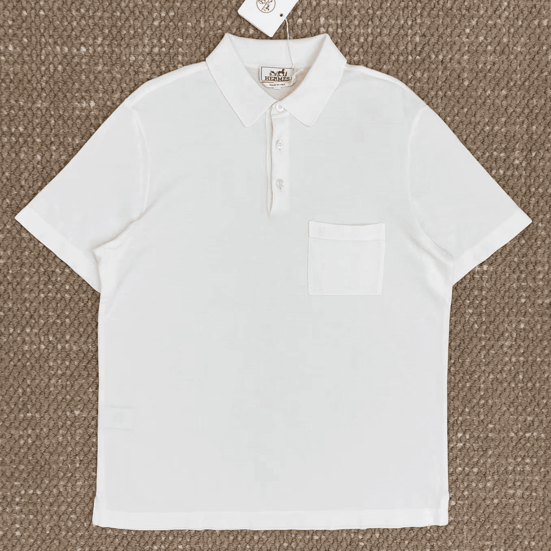 全新未使用  西子奢品/Hermes 爱马仕24年春夏新款纯白男士Polo衫