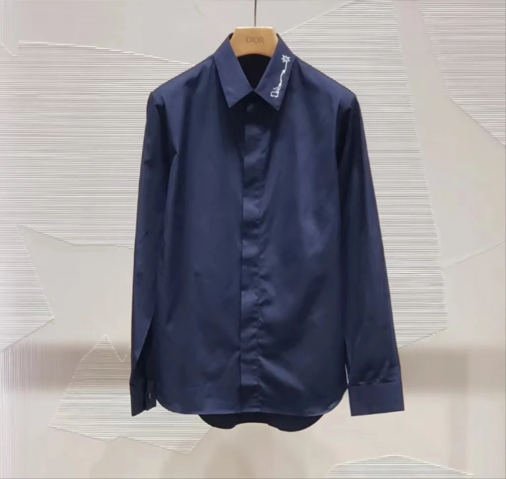 全新未使用 DIOR/迪奥 经典深蓝色休闲百搭长袖男士衬衫