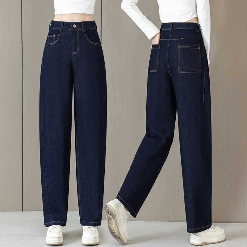 镰刀哈伦牛仔裤女新款2025春秋高腰显瘦柔软宽松百搭休闲弯刀裤子