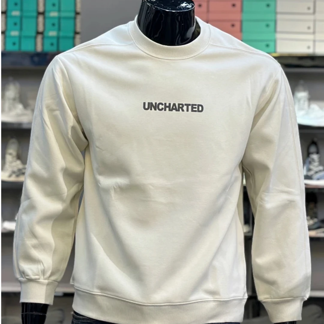 谷也2024新款高端印花潮牌字母圆领卫衣男士重磅套头上衣长袖男装