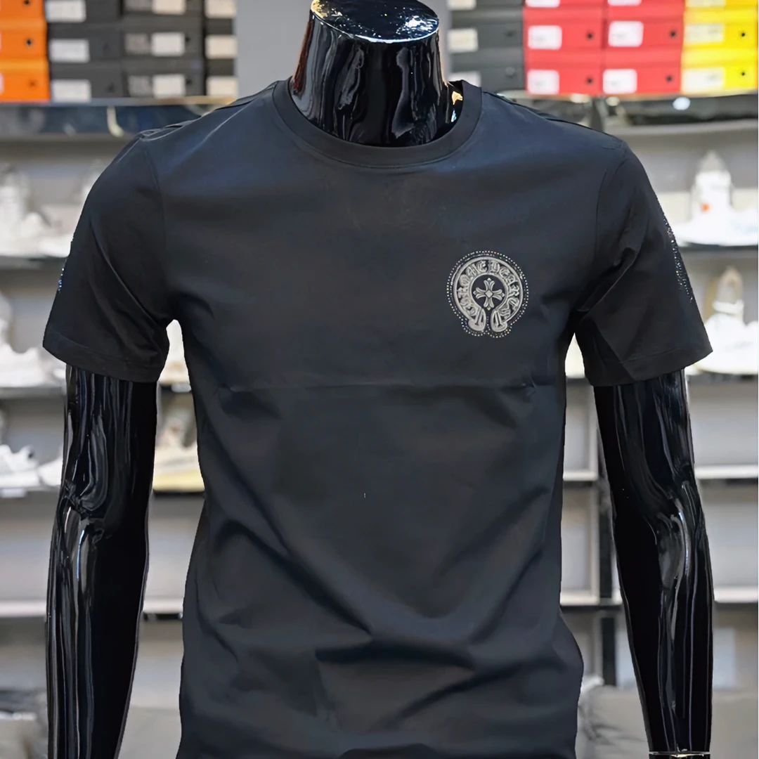 赤爵 夏天新款男款半袖欧货翅膀亮钻爆闪时尚高端修身短袖T恤男潮