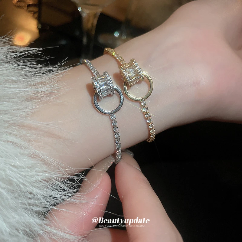 合金手链 锆石几何抽拉式手链日韩ins风精致手环2024新款轻奢手饰