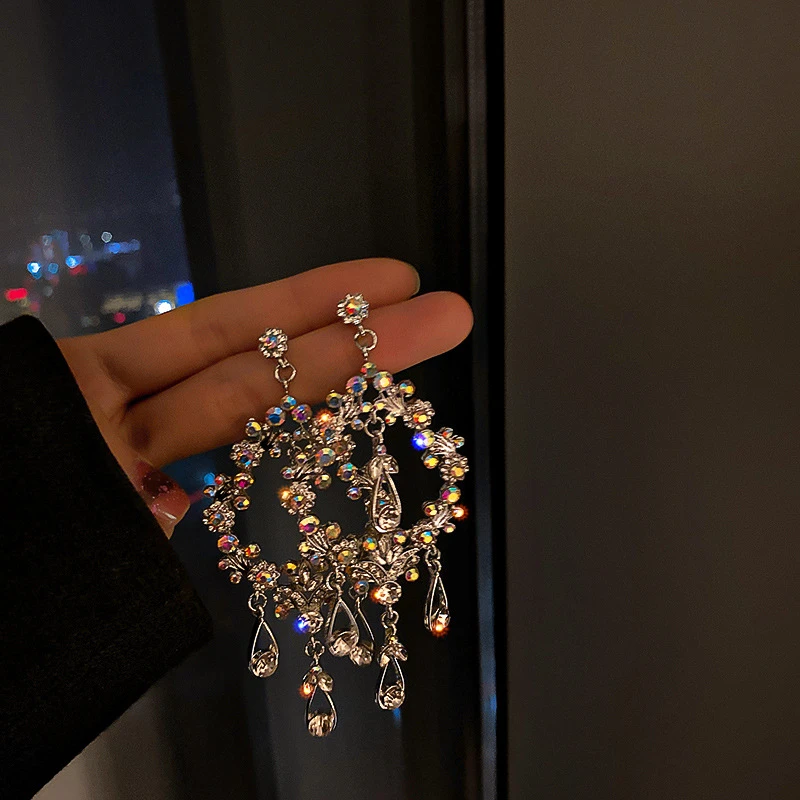 镂空水滴大耳环女气质耳坠流苏长款百搭个性耳饰