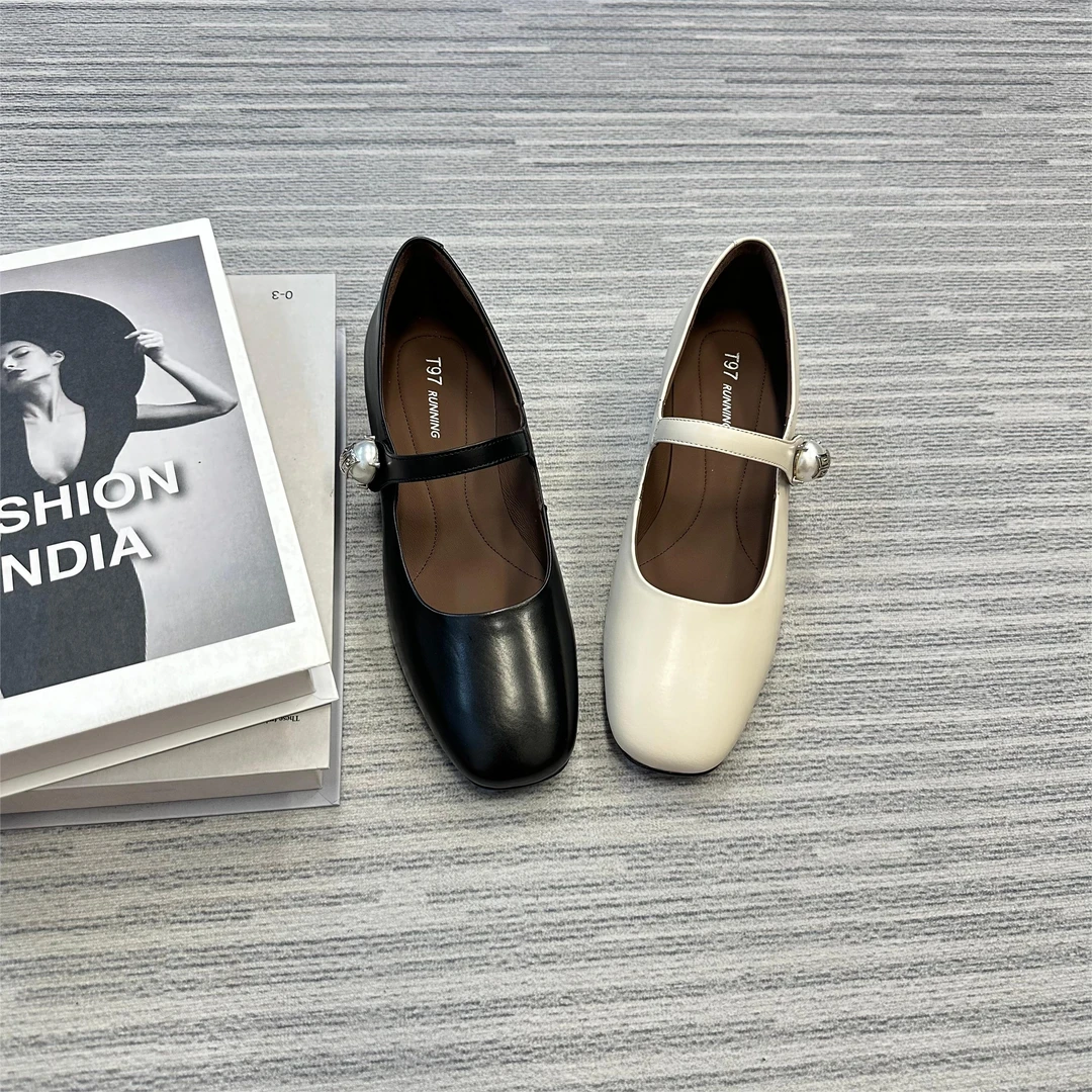 F2024法式小众设计玛丽珍时尚百搭珠珠方头粗跟小单鞋F9616-6