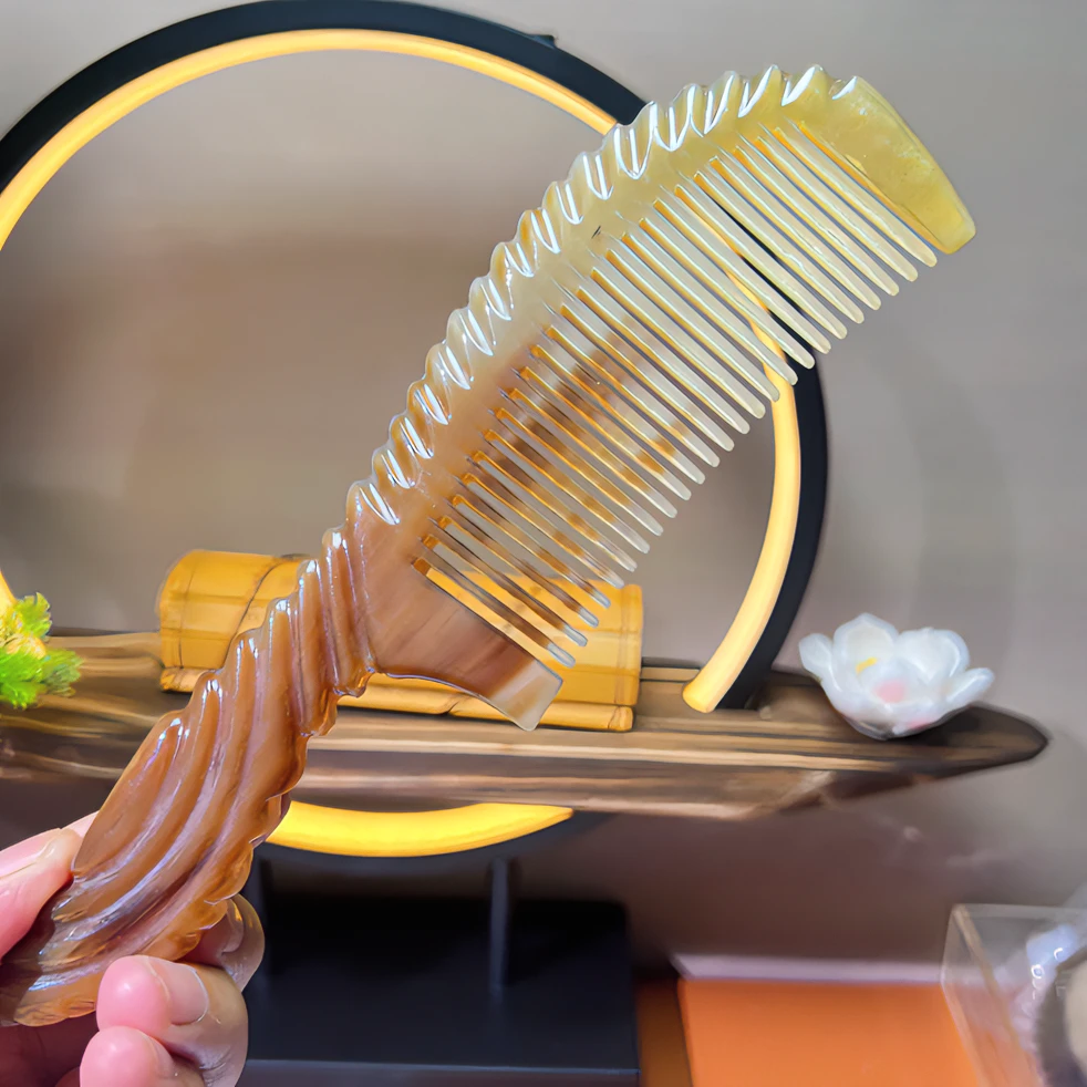 枫叶 精品白水牛角元宝梳家用加厚大号护理洗头顺发