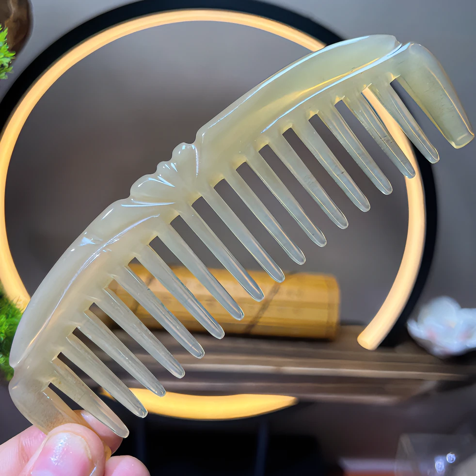 枫叶  黄牛角宽齿月梳宽齿梳大齿梳加厚精品大号家用洗头顺发烫发