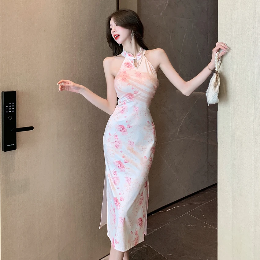 法式赫本风高级感晚礼服气质民国风改良旗袍裙网纱拼接包臀连衣裙