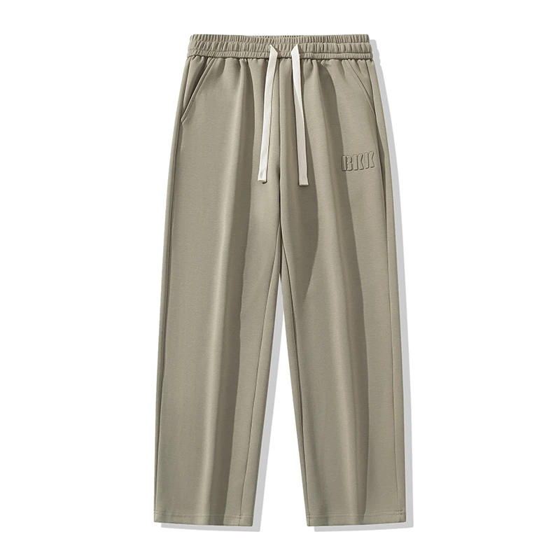 时尚纯色长裤运动裤男女同款字母刺绣宽松直筒休闲裤带抽绳时尚