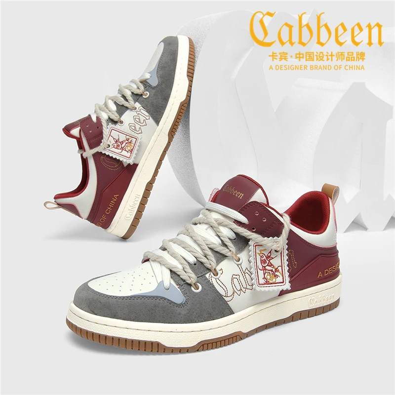 Cabbeen/卡宾夏季低帮板鞋圆头男鞋透气休闲鞋男2024新款百搭潮鞋