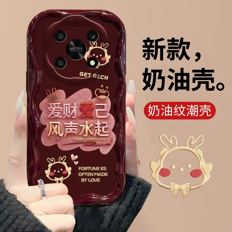 适用于荣耀X30爱财爱己波浪奶油纹手机壳全包硅胶防摔保护套