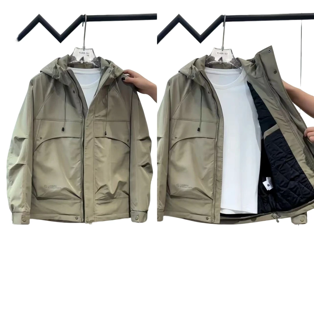 连帽加厚保暖冲锋衣秋冬新款纯色大口袋防风休闲外套9885