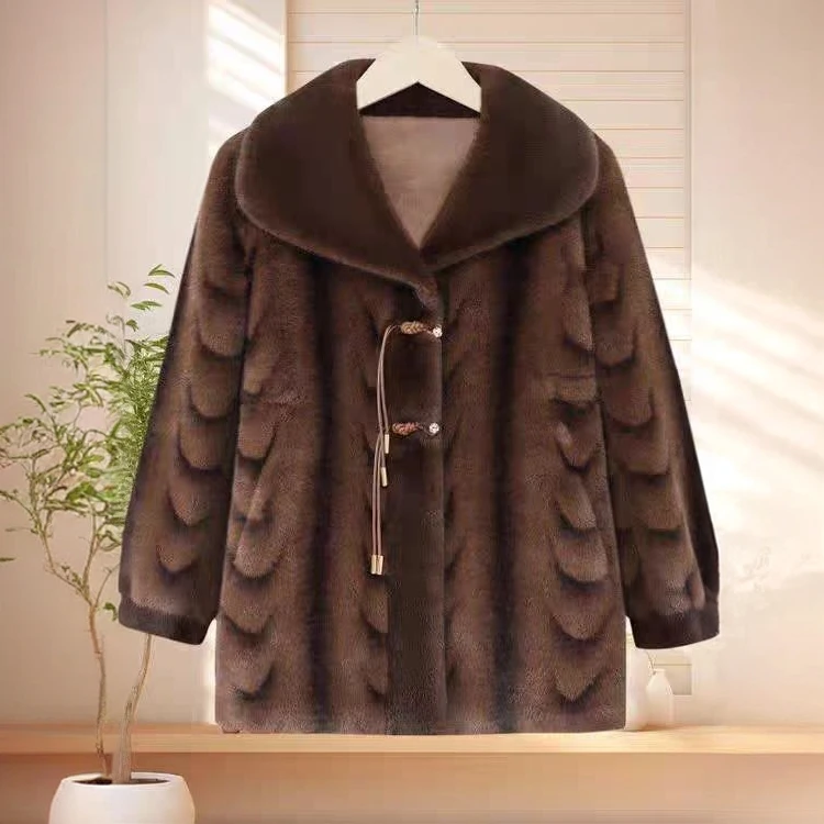 气质款！新款高贵时尚女士皮毛一体大衣外套FG734