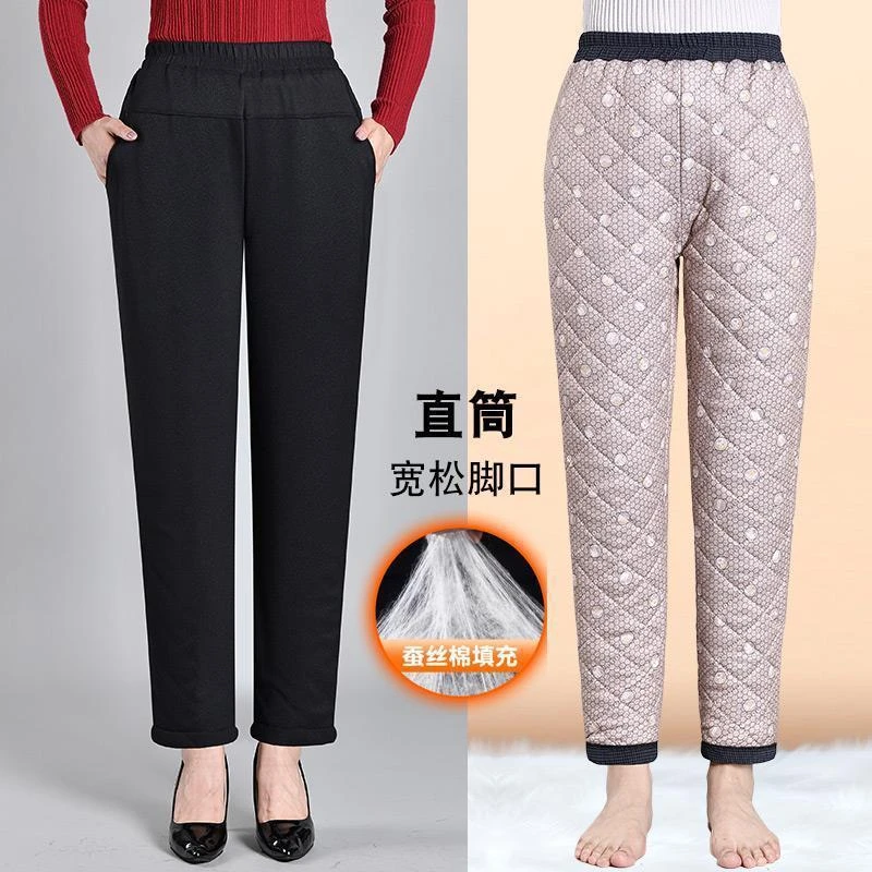 秋冬新款外穿加厚棉裤直筒裤中老年女裤松紧腰裤子高腰冬季保暖裤