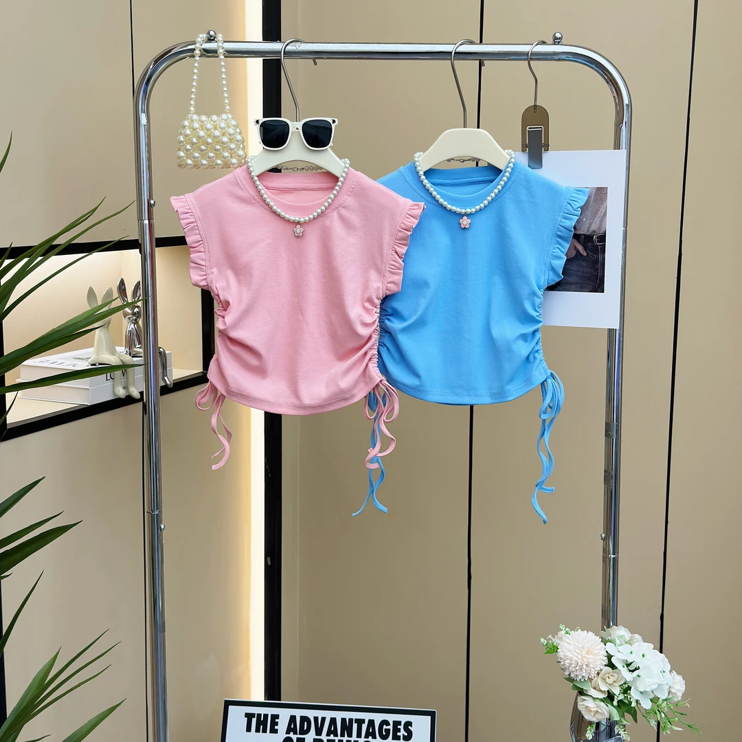 【糖宝魔豆】女童夏季T恤薄款2024新款夏装韩系女孩甜美风无袖背心