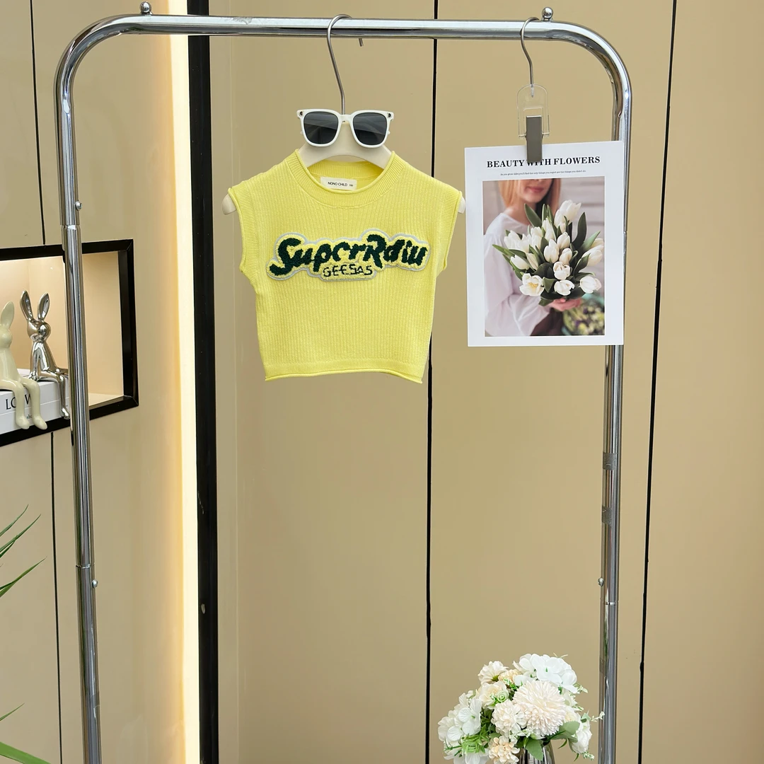 【糖宝魔豆】儿童针织字母背心夏装2024夏季新款女童圆领无袖T恤潮