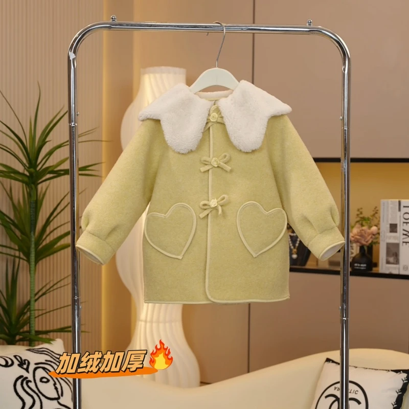 【糖宝魔豆】女童加绒外套秋冬新款女孩韩版保暖大衣冬装中长款加厚