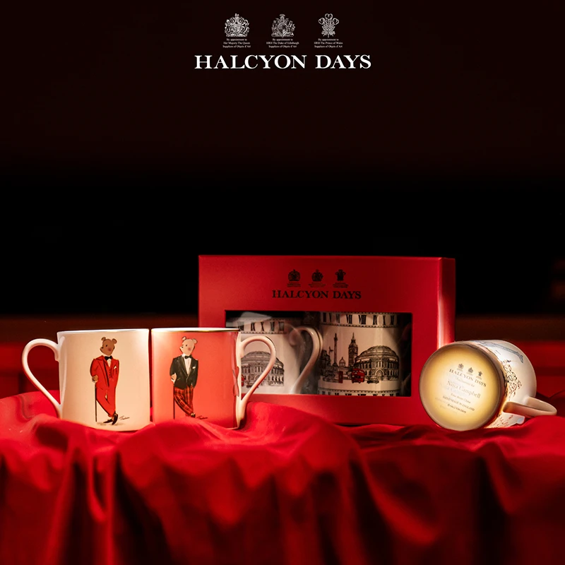 1950英国「古老技藝守護者」HALCYON DAYS精细骨瓷高档马克杯礼盒装