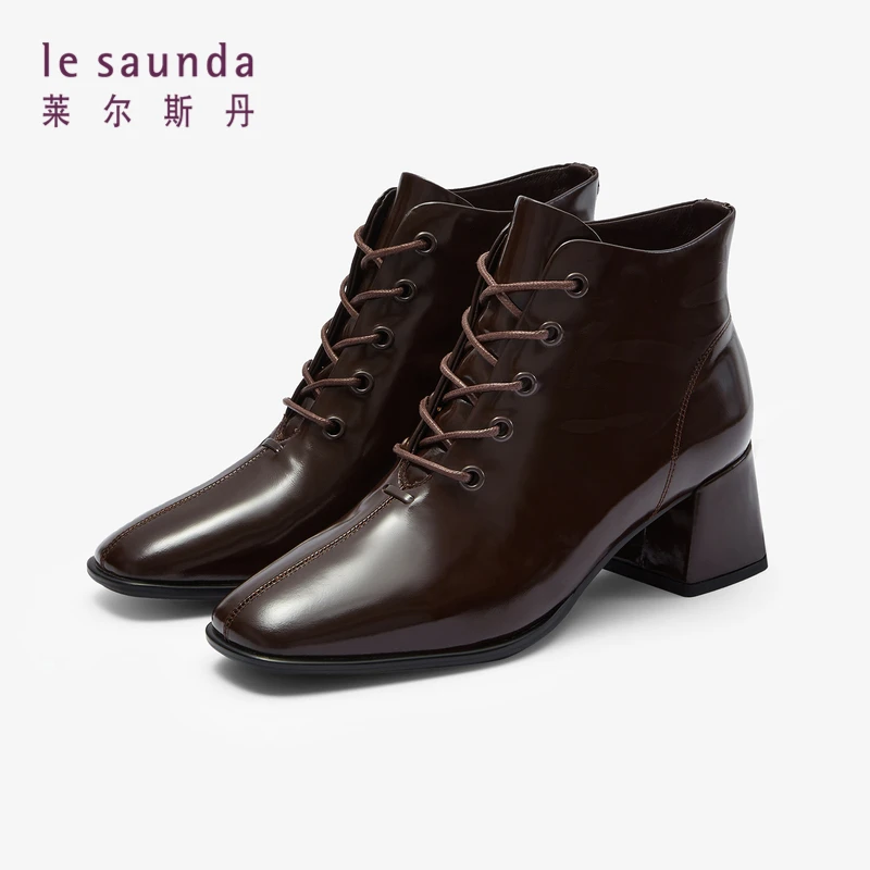莱尔斯丹秋季新款时尚优雅时装方头系带粗跟裸靴女靴女鞋3T52302