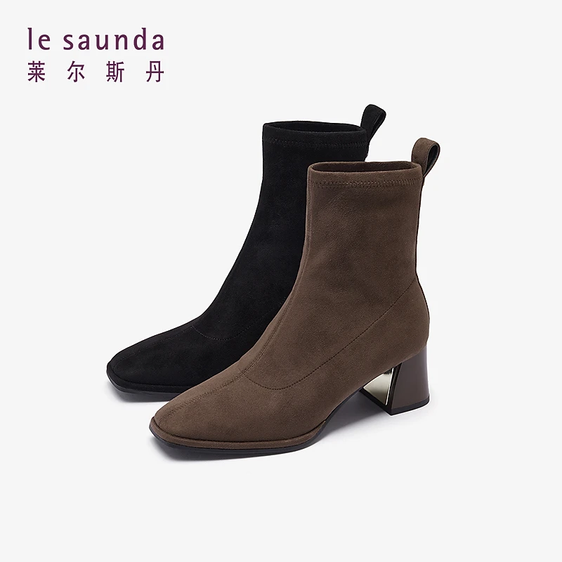 【福利专场】莱尔斯丹甜丝绒冬季新款法式方头裸靴瘦瘦靴5T53103