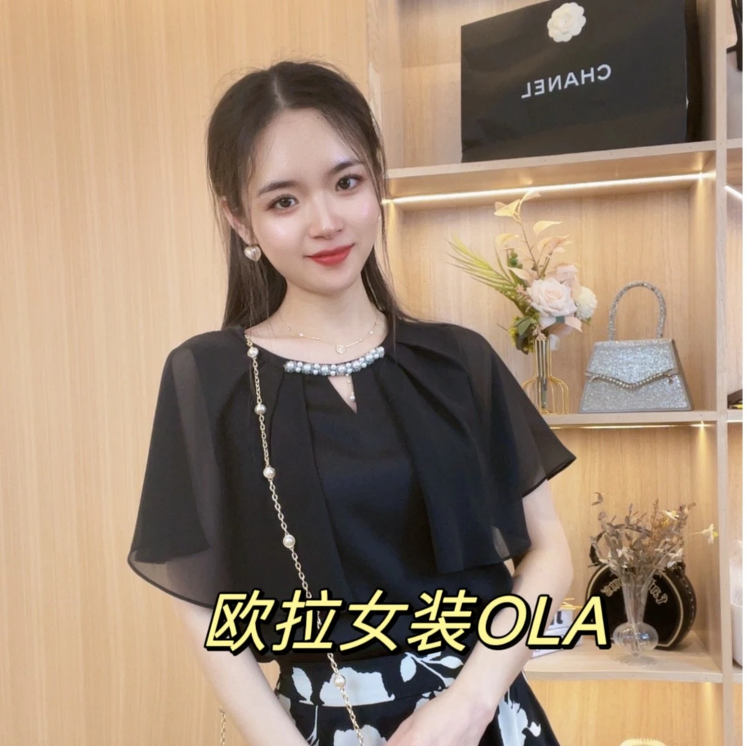 【欧拉女装】夏季新款圆领钉珠荷叶袖宽松显瘦百搭纯色上衣