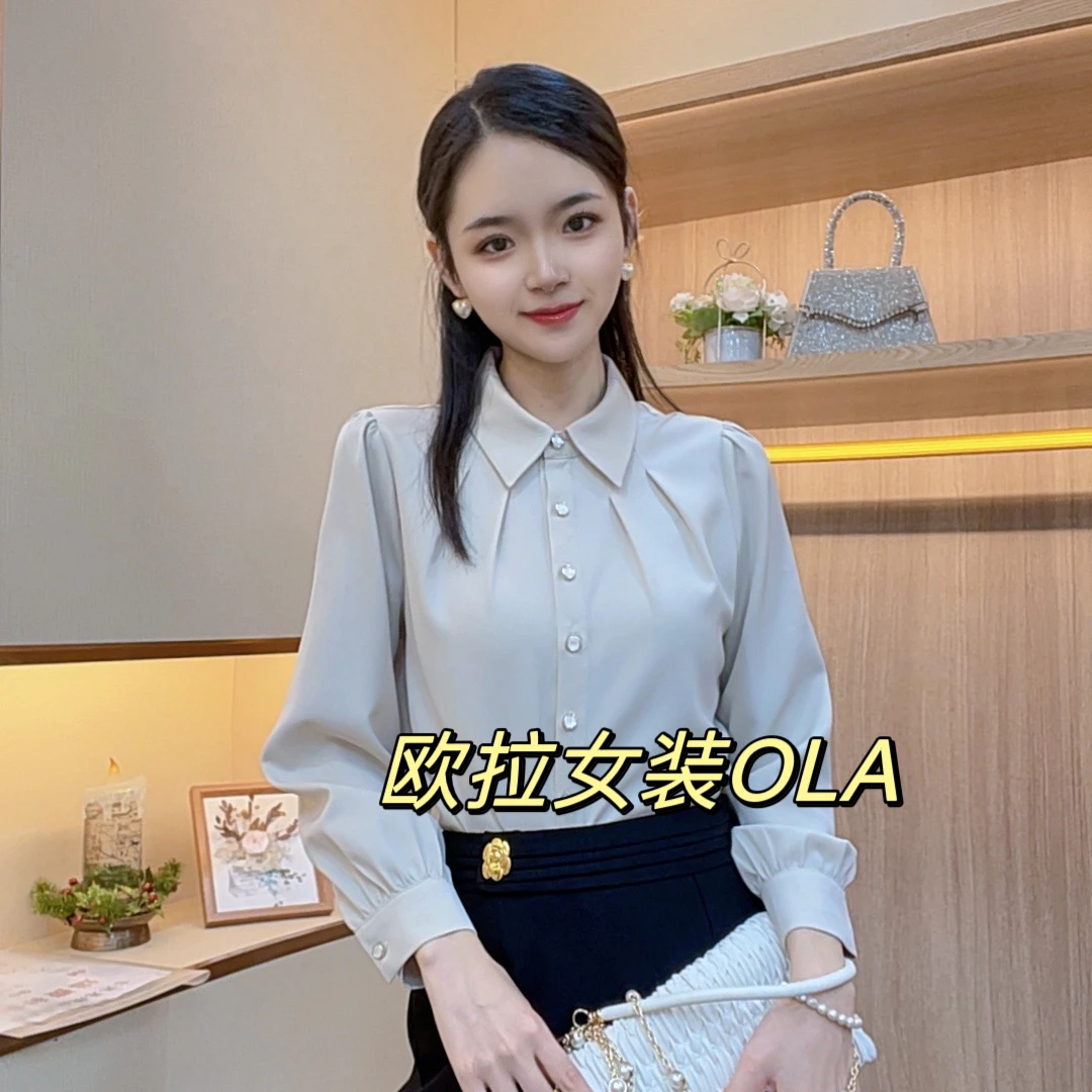 【欧拉女装】春季新款纯色上衣显瘦时尚百搭衬衫女衬衣