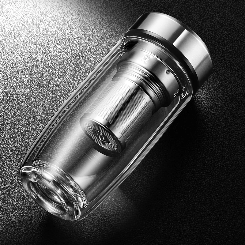 索赫高档双层玻璃杯加厚男过滤车载便携隔热大容量茶水分离水杯子