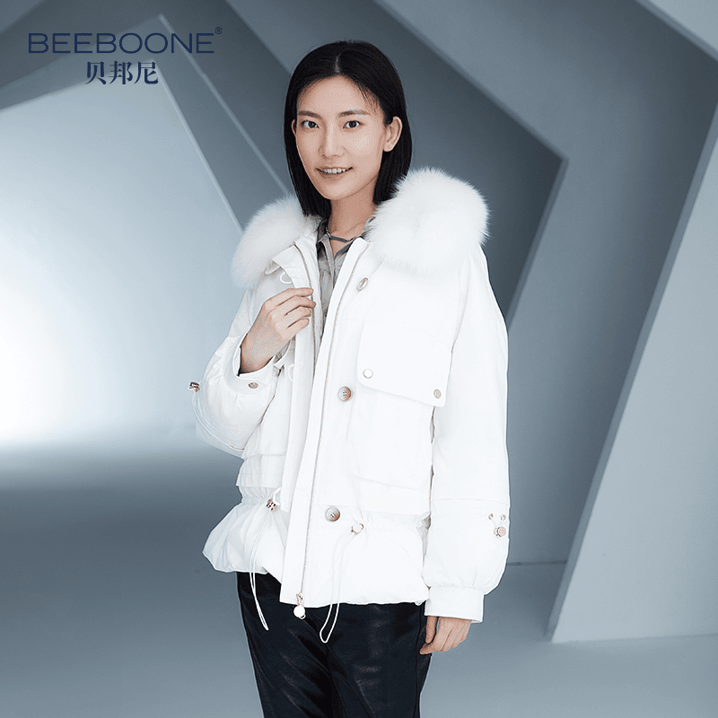 官方断码清  白雪I183狐狸毛领中长款派克羽绒服冬季短款时尚保暖