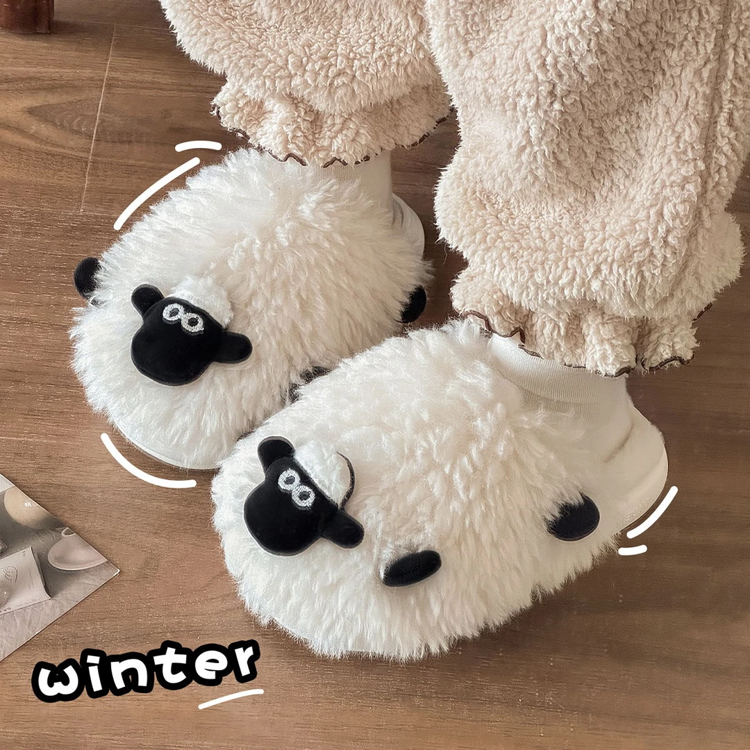 小羊棉拖鞋女冬季可爱居家室内毛拖鞋加绒厚底月子鞋棉鞋学生宿舍