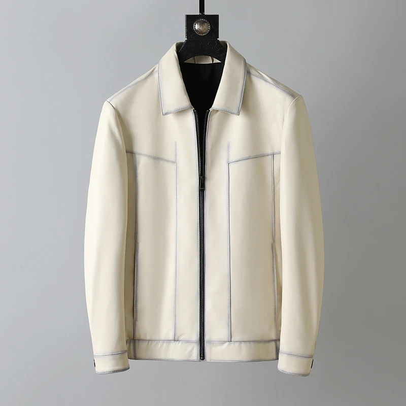 08A2102男士春秋新款 休闲修身头层绵羊皮夹 高档时尚潮流皮夹克