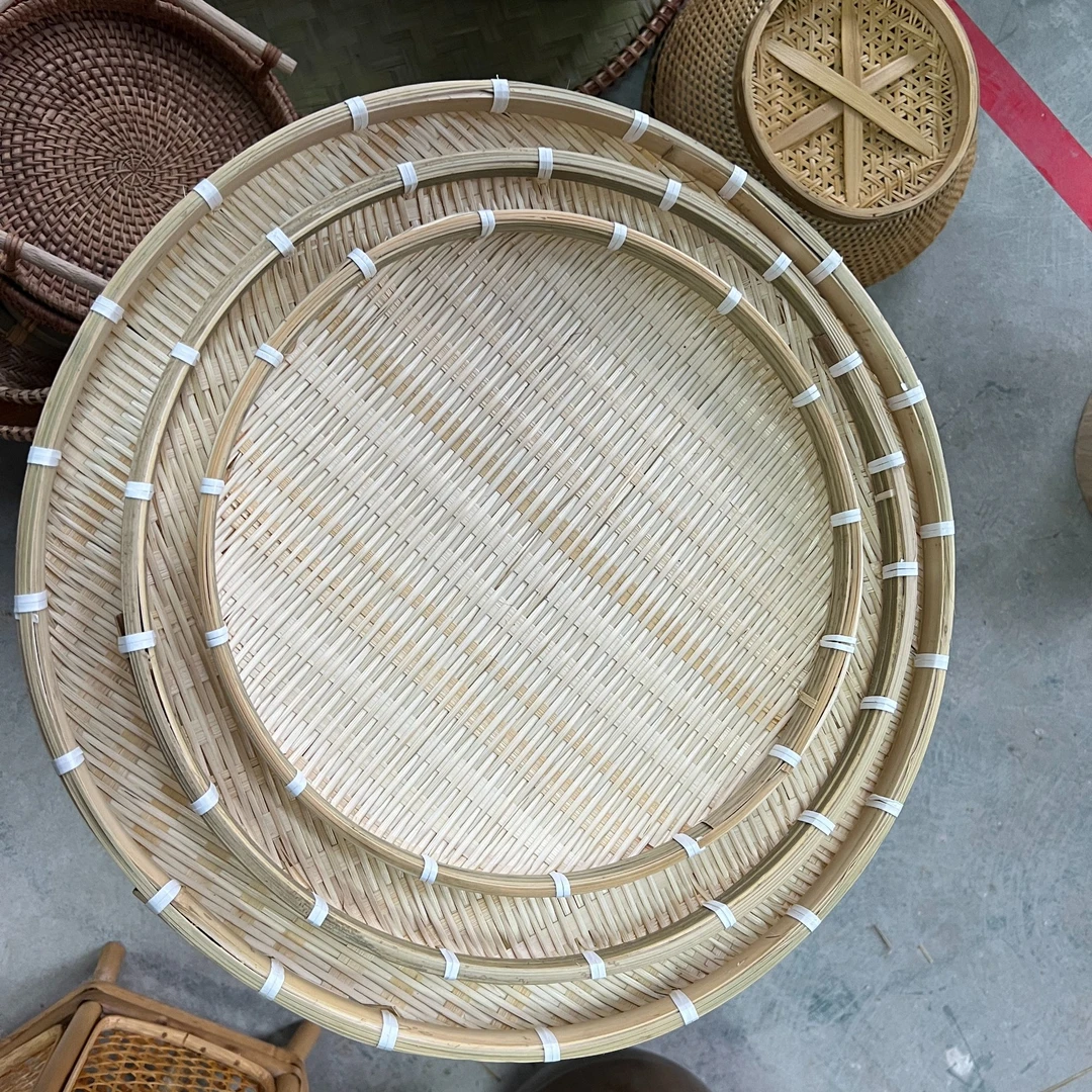 竹编家用圆形纯手工30-35-40三件装竹编筲箕